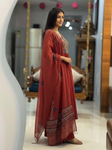 Image of ANNI Designer Women Printed Gathered Kurta Palazzo Dupatta Set Viscose Blend Kurti Suit Ladies Ethnic Wear for Festive Office Casual Use