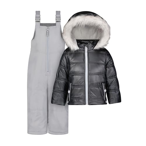 Jessica Simpson Girls 2-piece Snowsuit With Snow Bib and Puffer Jacket With Faux Fur Hood