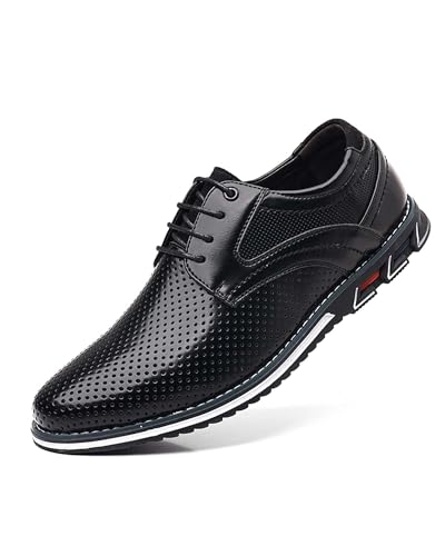 Recyphi Men's Dress Shoes Breathable Business Oxford Derby Orthopedic Leather Shoes Casual Walking Shoes Office Flats