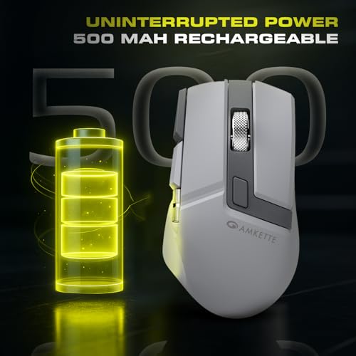 Image of Amkette XS Series Flow S Ergonomic Wireless Mouse /Bluetooth Mouse with Side Scroll, 2.4G + 3xBT, 7 Buttons, Multi-OS, 3200 DPI Adjustable, 1000Hz Polling, 800mAh Rechargeable
