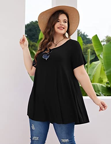 MONNURO Womens Short Sleeve Casual Loose Fit Flare Swing Tunic Tops Basic T-Shirt Plus Size4