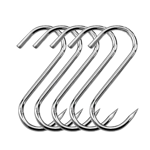 QILEMI Crochet de boucher en acier inoxydable 5 pièces Crochets à viande 190 mm Crochets en S en Acier Inoxydable pour suspendre l'abattage Fumer Griller et...