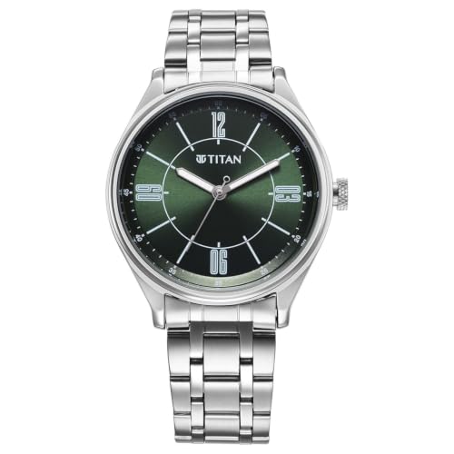 Image of Titan Plain 3 Hands Classique Green Round Dial Black Colour Stainless Steel Strap Mens Watch - 10024SM01