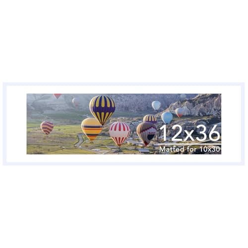 Image of JCJMY 12x36 Picture Frame with 10x30 Mat, Display Photo 10x30 with Mat or 12 x 36 Without Mat, Wall Hanging Large 12 by 36 Poster Frame with Plexiglass, White