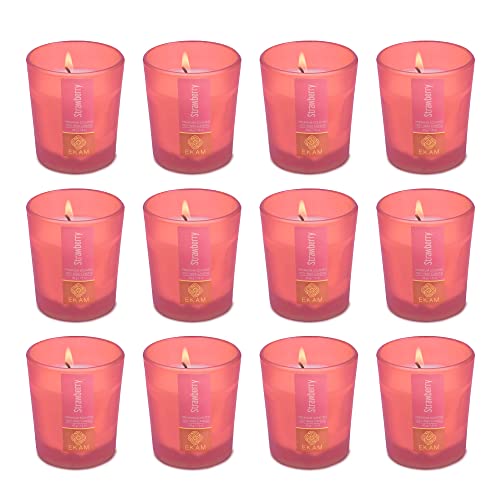 Image of EKAM Strawberry Votive Soy Wax Scented Candle, 40 Grams, 10 Hours Burn Time| Long Lasting Premium Candles | Ideal for Home Decor | Gifting & Aromatherapy (Pack of 12)
