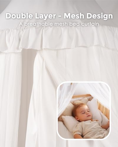 image for little dove Large Bed Canopy with Star Lights, Double Layer Canopy for