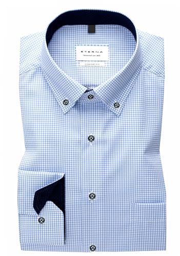 ETERNA Herren Hemd Comfort Fit Button-Down-Kragen Patch (41, Blau Weiß)
