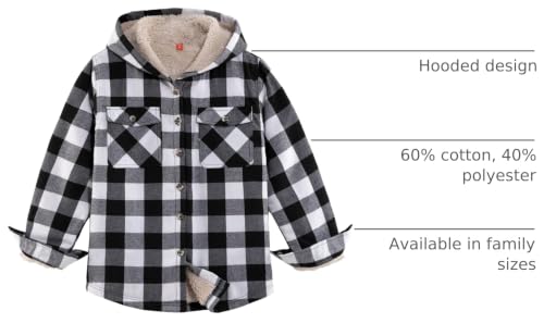 Image of ZENTHACE Boys Sherpa Fleece Lined Flannel Plaid Button Down Shirt Jacket,Hooded Flannel Shirt with Hand Pockets