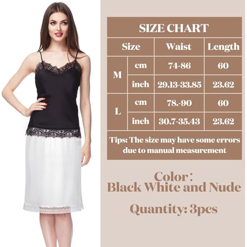 Lasnten 3 Pcs Women's Half Slips for Under Dresses Lace Trim Underskirt Above Knee Skirt Adjustable Petticoat3