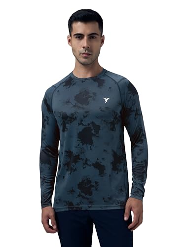 Image of TECHNOSPORT Men's Slim Fit All Over Print Jacquard Crew Neck Full Sleeve T-Shirt, Quick Dry Activewear Tee with UPF 50+ Sun Protection for Gym, Running, Sports & Everyday Wear