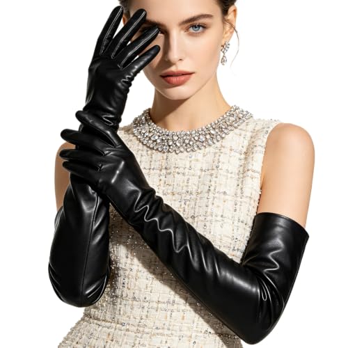 #&? HASHTAG AND WHAT Women 19.6In Leather Opera Gloves for Prom Evening Party Cosplay Halloween Wedding (Large)