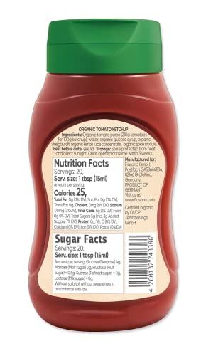 Frusano Set Of 3 Organic Ketchup 10.1 Fl Oz | Low Fodmap, No Added Fructose, Lactose And Gluten Free | Usda Organic Real Flavor Taste #TOP3