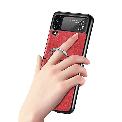 TANSKE Capa para Samsung Galaxy Z Flip 3 com anel, feita à mão em couro para Galaxy Z Flip 3 5G, cap