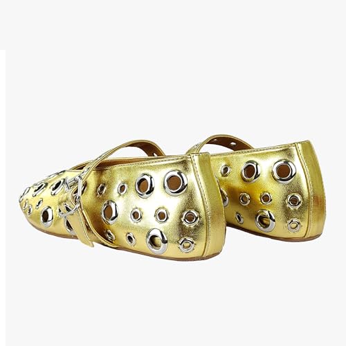 Image of Fashion Buckle Ballet Flats Women's Delicate Metal Buckle with Rivet Holes Mary Jane Comfort Flats