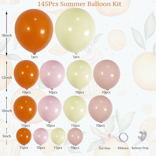 Image of 145Pcs Summer Balloon Arch Garland Kit with Orange Pastel Yellow Pink Balloons, Perfect for Baby in Bloom, Spring Color Party, Luau, Tropical, Groovy, Birthday or Baby Shower Decorations