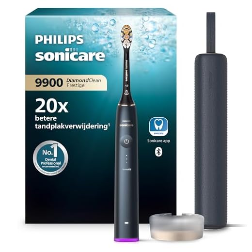 Philips Sonicare DiamondClean Prestige 9900 - sonische elektrische tandenborstel met 1 A3 Premium All-in-One opzetborstel en oplaadetui in donkerblauw (model HX9992/12)