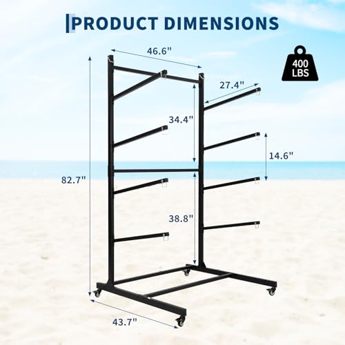 KOKEBREN Kayak Storage Rack, 4 Kayak Storage Racks for Outside, Freestanding Kayak Racks with Wheels, Hooks Adjustable, Non-Slip Eva Pad for Kayak, Canoe, Surfboard, Paddleboard - Thumbnail 6