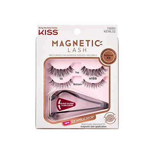 KISS Magnetic Lash 02, Synthetic False Eyelashes with Magnets Under and Over Your Upper Lashes, No Glue Needed, Lightweight, Reusable, Contact Lens Friendly, Cruelty Free, with Lash Applicator, 1 Pair