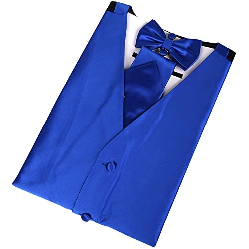 Image of Alizeal Mens Solid Satin Bow Tie Necktie Hanky Cufflinks Waistcoat Set | Elegant Pre-tied for Wedding and Garden Party