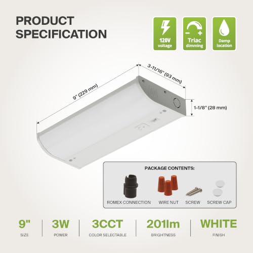 Image of ASD 20 Pack LED Under Cabinet Lighting, 9 inch 3W 202 LM, Dimmable Hardwired Under Cabinet Lights for Kitchen, 3000K /4000K /5000K, Under Counter Light Fixtures, ETL, White, Bullnose Design