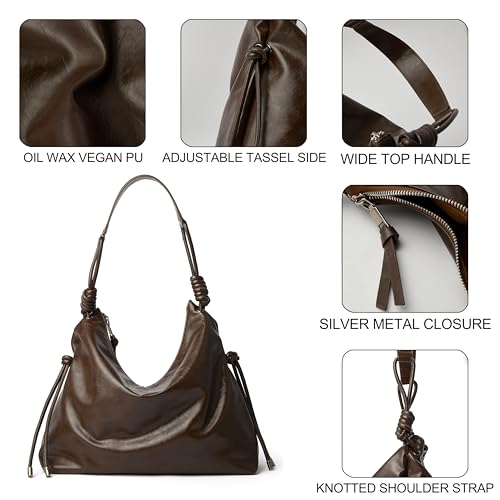Image of Soft Hobo Bag for Women Large Capacity Travel Designer Shoulder Purse with Knotted Adjustable Strap