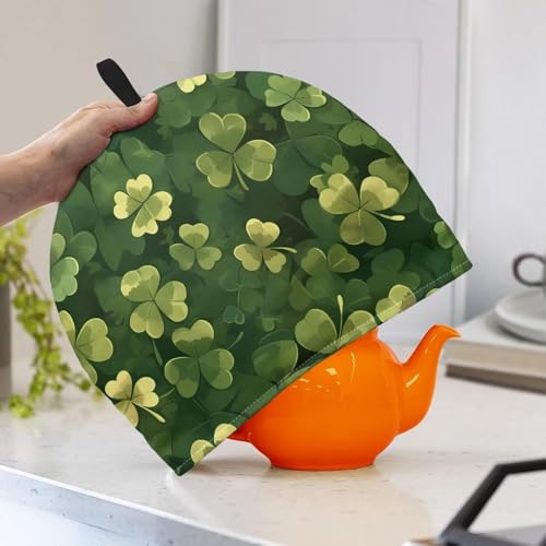 Image of Lucky Shamrock Tea Cozy for Teapot Insulated Spider Tea Cozies Covers Soft & Washable Green Teapot Insulation Cover Small Breakfast Warmer