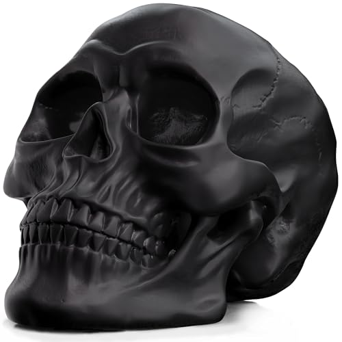 READAEER Resin Skull, Human Head Model for Home Decoration, Halloween Statue, Skull Model for Bookshelf and Desktop (Black)