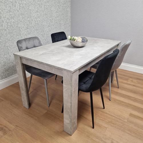 KOSY KOALA Dining Table and Chairs Set for 4 Light Grey Dining Table with 4 Velvet Chairs Grey and Black Modern Dining Room Furniture 140 x 80 x 75 cm