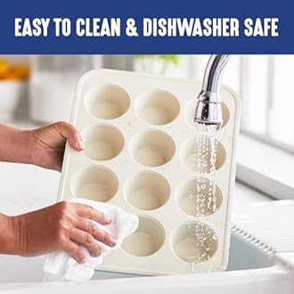 GreenLife 12-Cup Muffin Pan, PFAS-Free Healthy Nonstick Baking Tray, 11.4" x 1.9" x 15.9", Durable Ceramic Bakeware, Cupcakes, Egg Bites, Tarts, Brownies, Blue