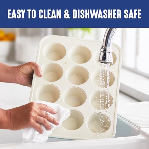 GreenLife 12-Cup Muffin Pan, PFAS-Free Healthy Nonstick Baking Tray, 11.4" x 1.9" x 15.9", Durable Ceramic Bakeware, Cupcakes, Egg Bites, Tarts, Brownies, Blue