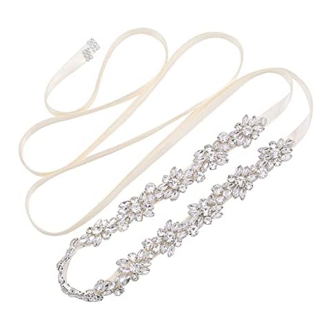 WEZTEZ Crystal Bridal Belt Handmade Wedding Sash with Rhinestones Pearls Belt for Bridal Gowns (Silver-ivory) Cover