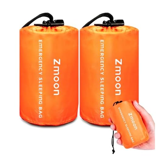 Zmoon Emergency Sleeping Bag 2 Pack Lightweight Survival Sleeping Bags Thermal Bivy Sack Portable Emergency Blanket for Camping, Hiking, Outdoor, Activities (Orange)