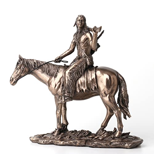 Estatua de resina con acabado bronce de nativo americano a caballo miniatura 1