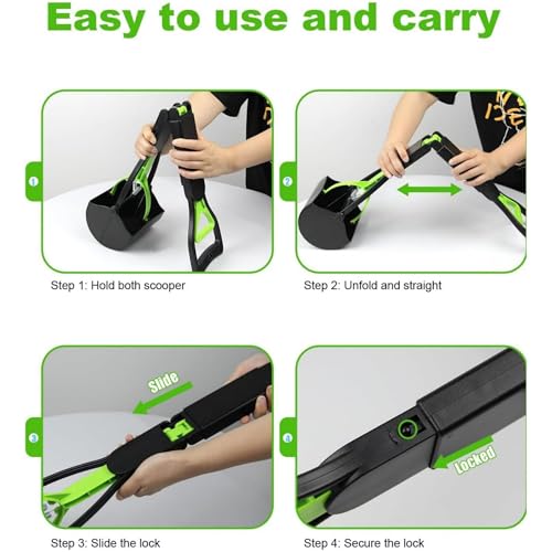 Image of 28 inchpooper scooper,dog pooper scooper,pooper scooper for large dogs,Folding Dog Poop Scooper, No-Bend Cleanup,with Durable Spring & Premium Material, Works on Grass /Dirt /Gravel & More Surfaces (Green)