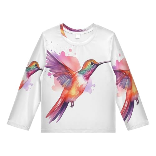 Boys Rash Guard Swim Shirt Long Sleeve UPF+ 50 Sun Shirts Quick Dry Shirt Colorful Hummingbird for Toddler Kids