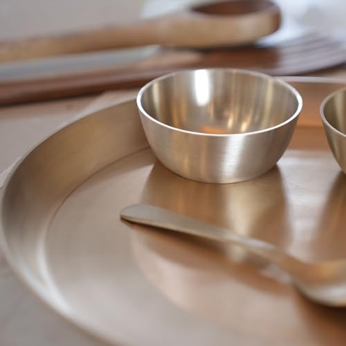 Image of Premium 6-Piece Pure Kansa Solid Dinner Set | Matte Finish | 1 Plate, 1 Spoon,2 Bowls, 1 Glass | Authentic Bronze Thali Set (कांसे का थाली सेट) (12 inch Plate(6 piece Set))