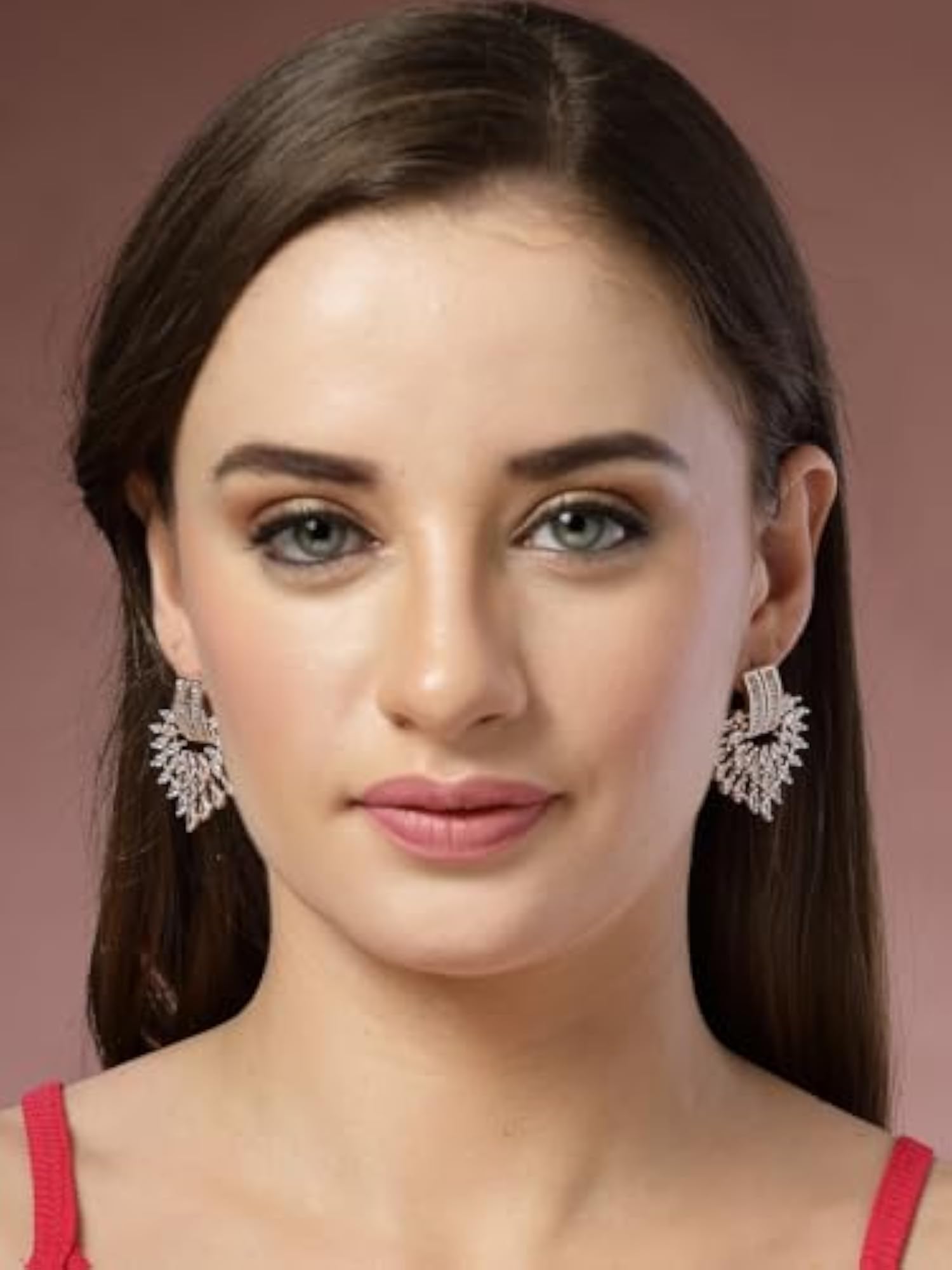 Women's Rose Gold-Plated AD Stone Leaf Shaped Drop Earrings