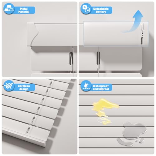 Motorized Smart Blinds with Remote Control - Solar Powered, Cordless, Automatic Electric Blinds - Light Filtering, Compatible with Google Alexa - White, 25" W x 64" H