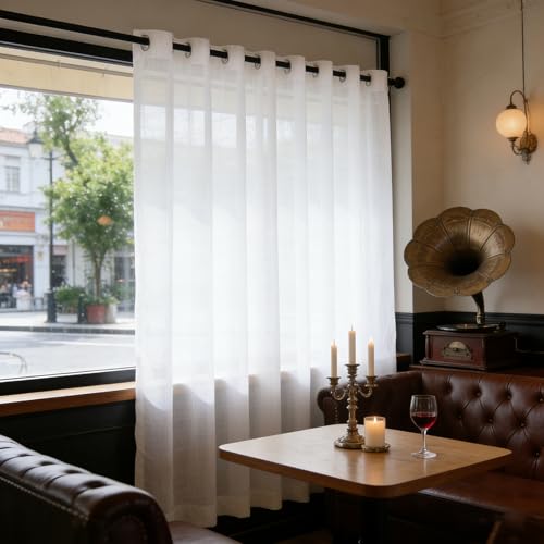 LIJIAO Cortinas Visillos 134 x 110 cm Aspecto de Lino, con Ojales, Translucido, Fitrado de Luz, Suaves, Color Puro, Decorativos, Cortinas Dormitorio Cortas para Dormitorio Balcón, Blanco