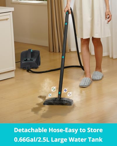 Image of Steam Cleaner: 40s Fast Heating-0.66Gal (2.5L) Large Tank-21 PCS Kit-No Cooling-Refill Anytime-Detachable Hose Steamer Mop for Home Grout Tile Shower Floor Cleaning Black