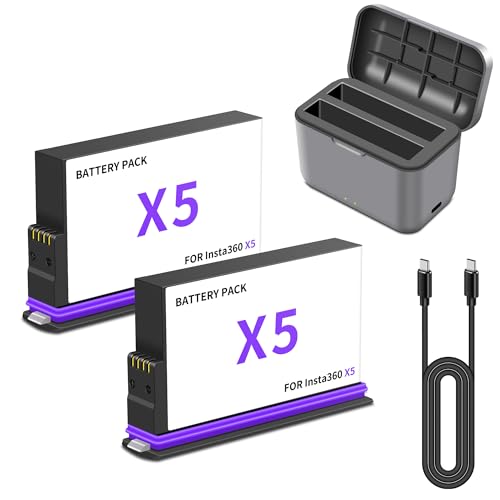 2-Pack 360 X5 Battery Compatible for Insta360 X5, for Insta360 X5 Camera with Fast Dual Battery Charger Hub and Charging Cable Upgrade Batteries 3.89V 2800mAh (Battery Charger Hub with 2 Batteries)