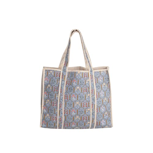 Image of Cotton Tiger Block Print Tote Bag, Indian Handmade Shopping Shoulder Bag, Unisex Market Daily Use