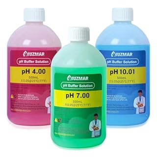 UIUZMAR Soluzione di Calibrazione pH 4,00 7,00 e pH 10,01, Soluzione Liquida pH 4,00 7,00 e pH 10,01 da 500 ml con Misurino da 30 ml, Soluzione Tampone pH 4 7 10 per pHmetro, Misuratori di pH