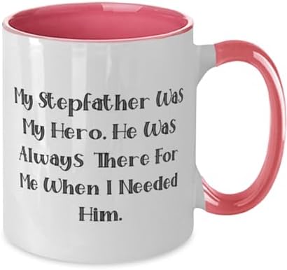 Beautiful Stepfather Gifts, My Stepfather Was My Hero. He Was, Gag Birthday Two Tone 11oz Mug For Dad, Cup From Son, Inexpensive stepfather gifts, Budget stepfather gifts, Affordable stepfather gifts, image 4