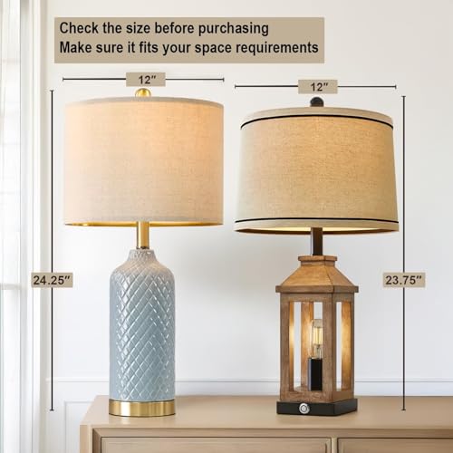 G-SAFAVA 24.25" Modern Ceramic Blue Table Lamps Set of 2 for Living Room, Farmhouse, Bedside, Coastal Bedroom, Side & End Tables - Image 2