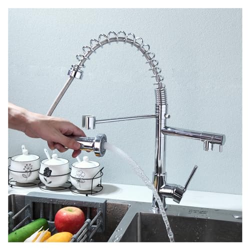 Robinet d'évier de cuisine extractible mitigeur double bec ressort - 7