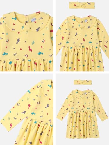 Image of Nautinati Baby Girls 100% Cotton Peterpan Collar Printed Dress | Age 0-3 Years