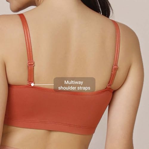 Image of NYKD Easy Breezy Slip-On Bra (Pack of 2) - Black & Carrot (M) | Ultra-Soft, Adjustable Fit, No-Roll Bottom Band, Trendy & Comfortable