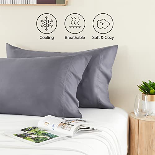 BEDELITE Cooling Pillow Cases for Hot Sleepers & Night Sweats, Rayon Derived from Bamboo, Grey Pillow Cases Queen Size of 2, Breathable and Silky Soft Envelope Pillowcases (20
