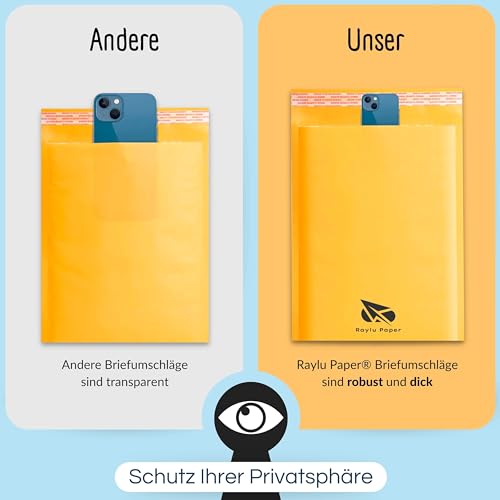 Raylu Paper® - gepolsterte Kraft-Blasen-Umschläge mit Selbstklebendem Verschluss, gepolsterte Kraft-Umschläge für den Versand Farbe: Braun (240x330 mm)